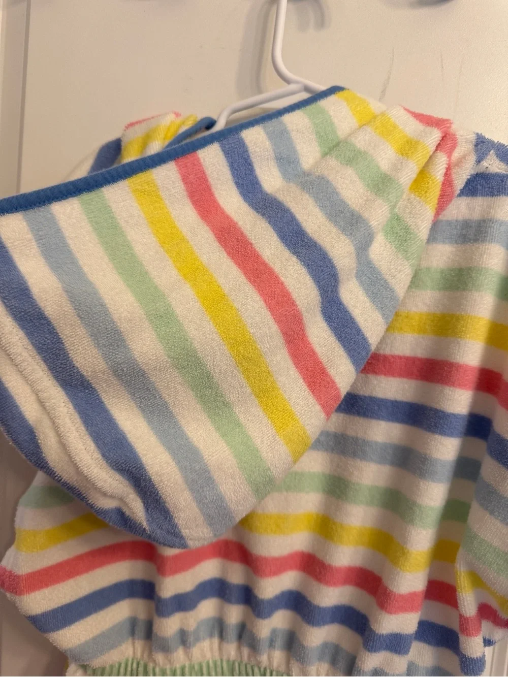 Joules Striped Hooded Terry Cover-Up Dress in Pastel Rainbow